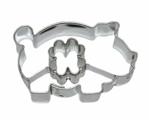 Piglet / four-leaf clover cut-out – small cookie cutter, tinplate