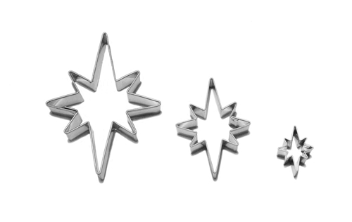 Hvězdy – sada vykrajovátek (3 ks), 8 cípů, pocín